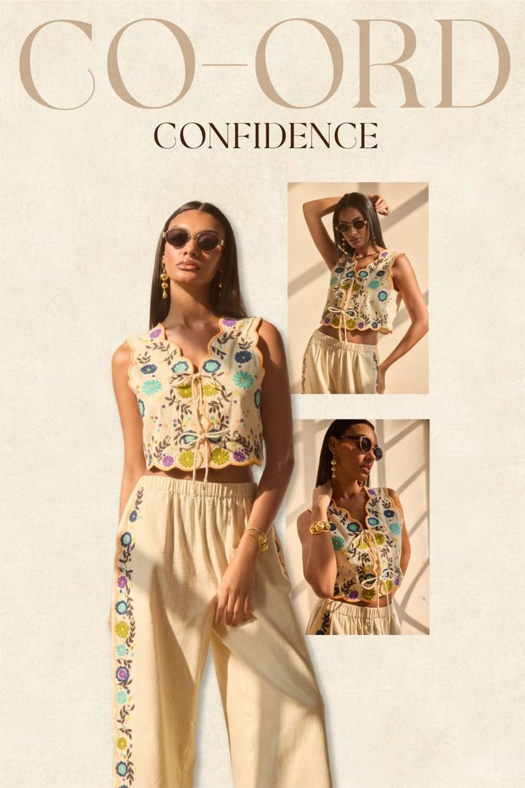 Co-ord Confidence - Embroidered Crop Top and Palazzo Set